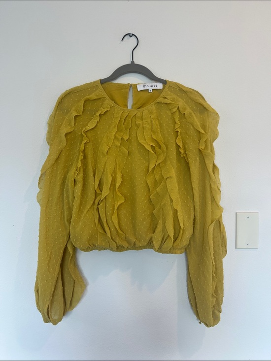 Elliatt Tops - Elliatt Olive-Mustard Ruffle Peplum Blouse